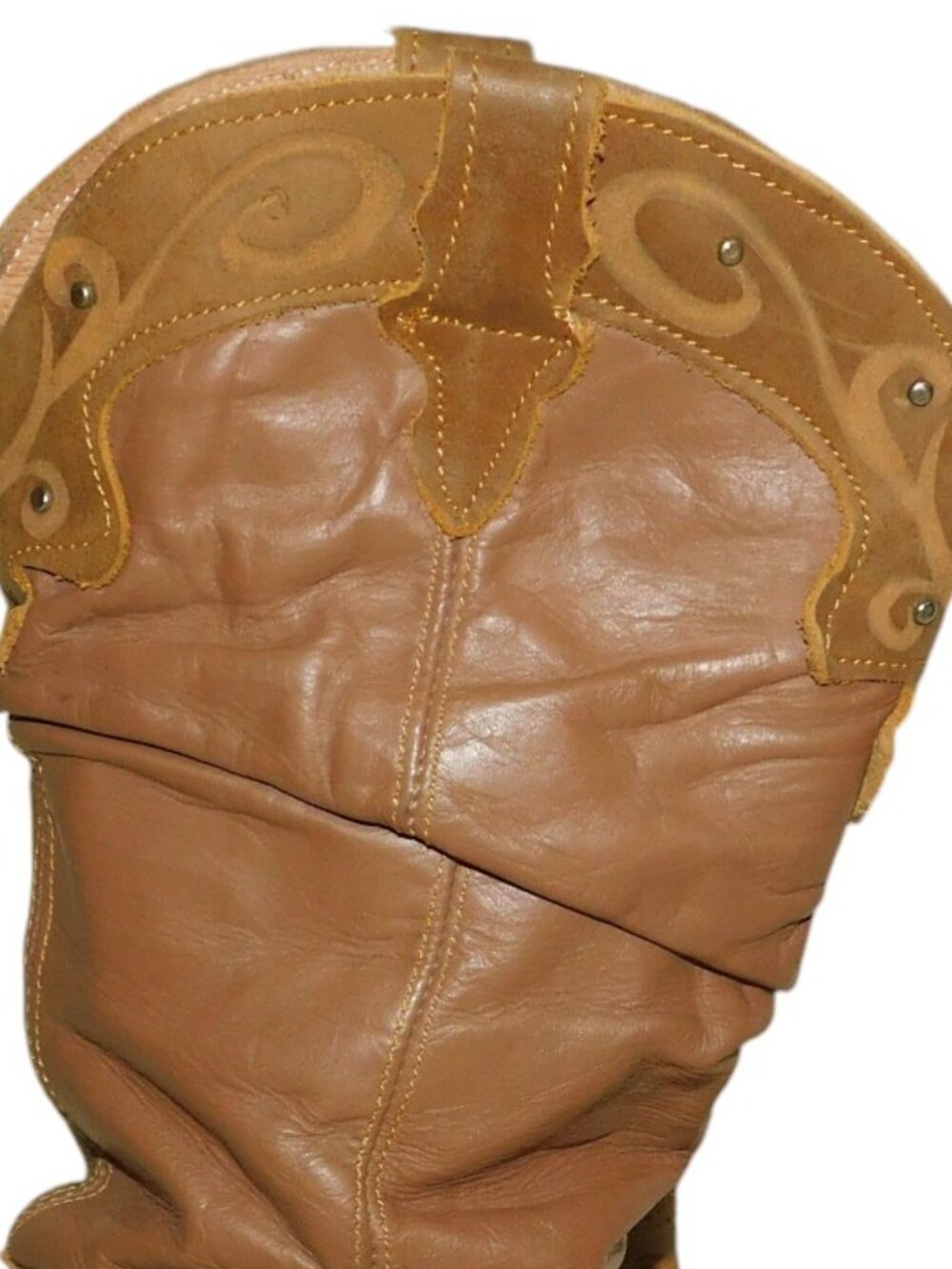 Brown Leather Slouch Western Boots With Decorative Harness Straps Made In Mexico - Picture 7 of 13